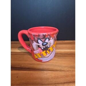 Vtg Houston Harvest TAZMANIAN devil 99% Attitude Red Ceramic Coffee Mug 3D